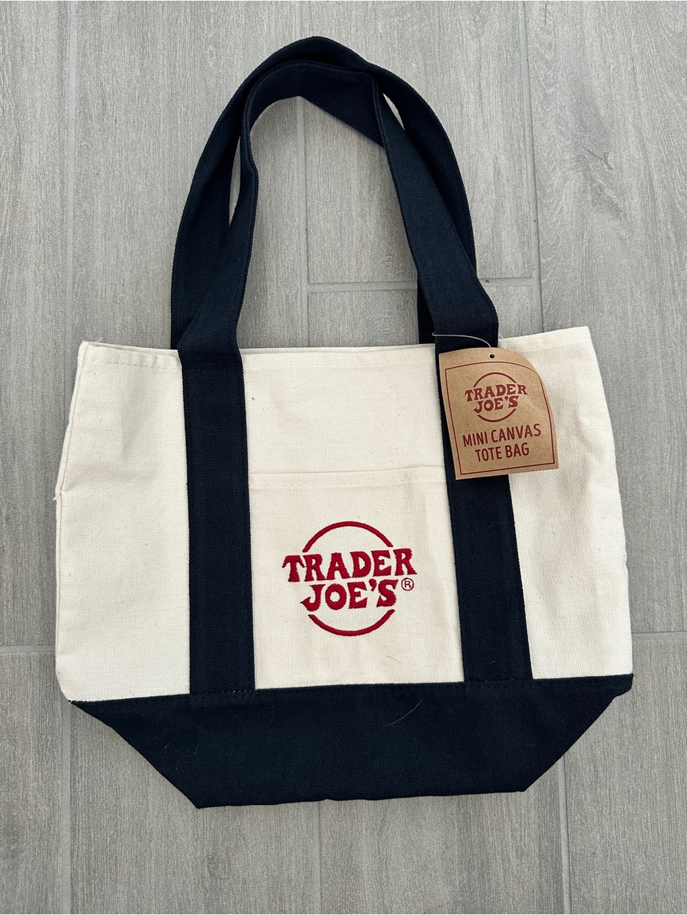 Trader Joe’s Mini Canvas Tote Bag Reusable Logo Beige/Navy/Red NEW NWT